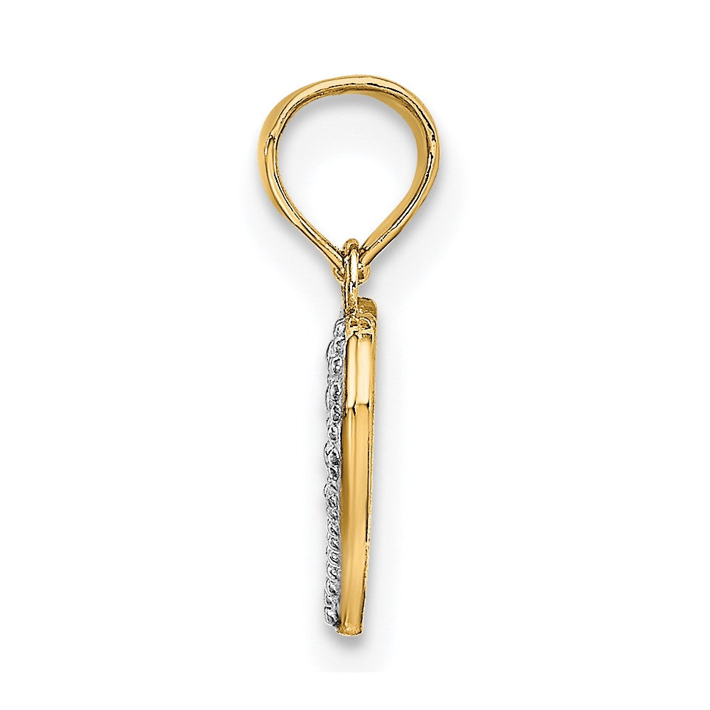 14K Yellow & Rhodium With White Textured Mini Heart Charm