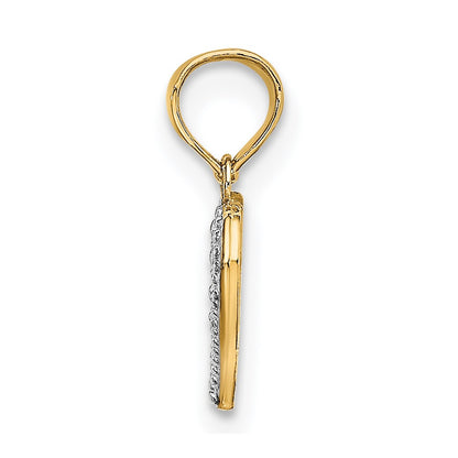 14K Yellow & Rhodium With White Textured Mini Heart Charm