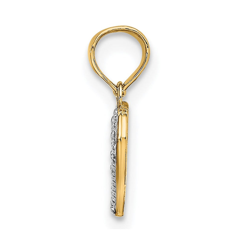 14K Yellow & Rhodium With White Textured Mini Heart Charm