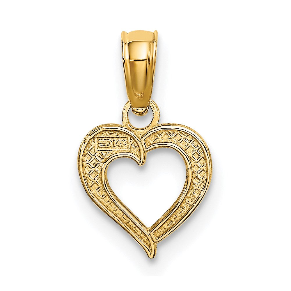 14K Yellow & Rhodium With White Textured Mini Heart Charm