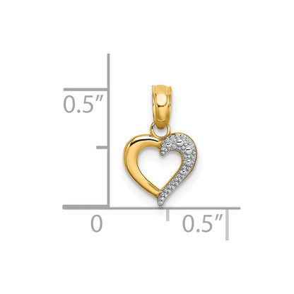 14K Yellow & Rhodium With White Textured Mini Heart Charm