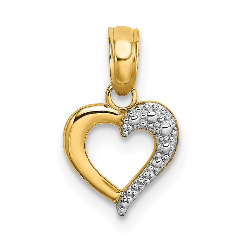 14K Yellow & Rhodium With White Textured Mini Heart Charm
