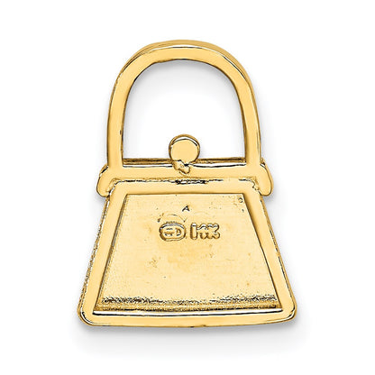 14K Yellow & Rhodium W/ Textured And Polished Purse Charm