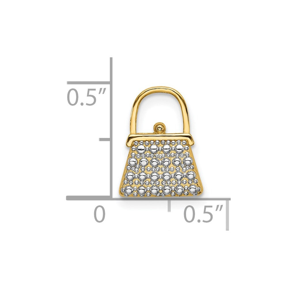 14K Yellow & Rhodium W/ Textured And Polished Purse Charm