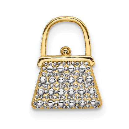 14K Yellow & Rhodium W/ Textured And Polished Purse Charm