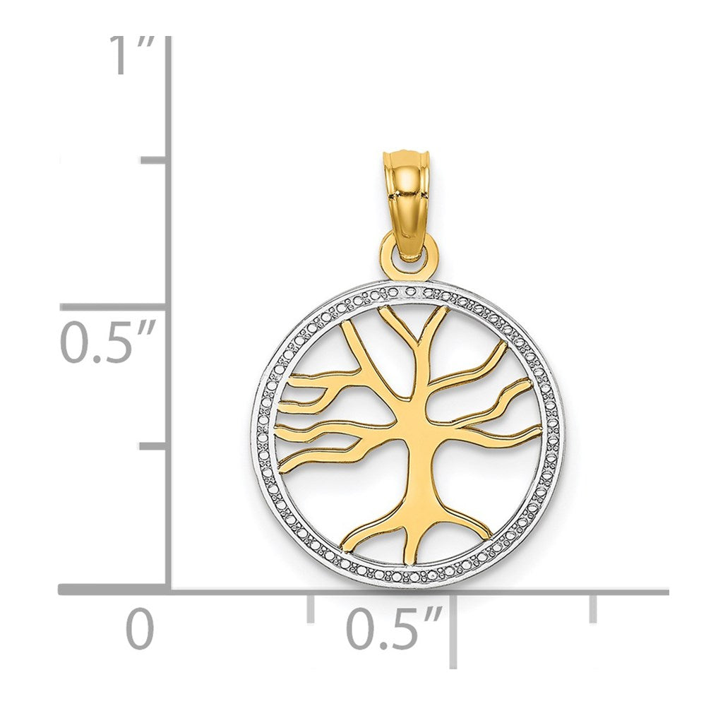 14K Yellow & Rhodium W/Rhodium Tree Of Life In Round Frame Charm