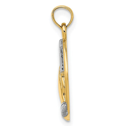 14K Yellow & Rhodium W/ Praying Hands And Cross Charm