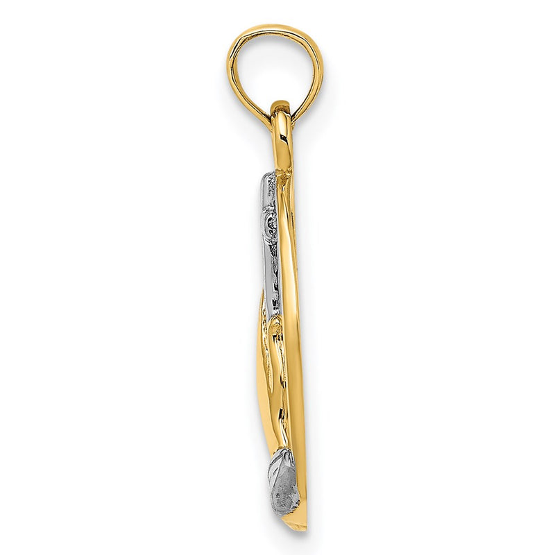 14K Yellow & Rhodium W/ Praying Hands And Cross Charm