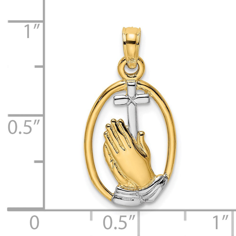 14K Yellow & Rhodium W/ Praying Hands And Cross Charm