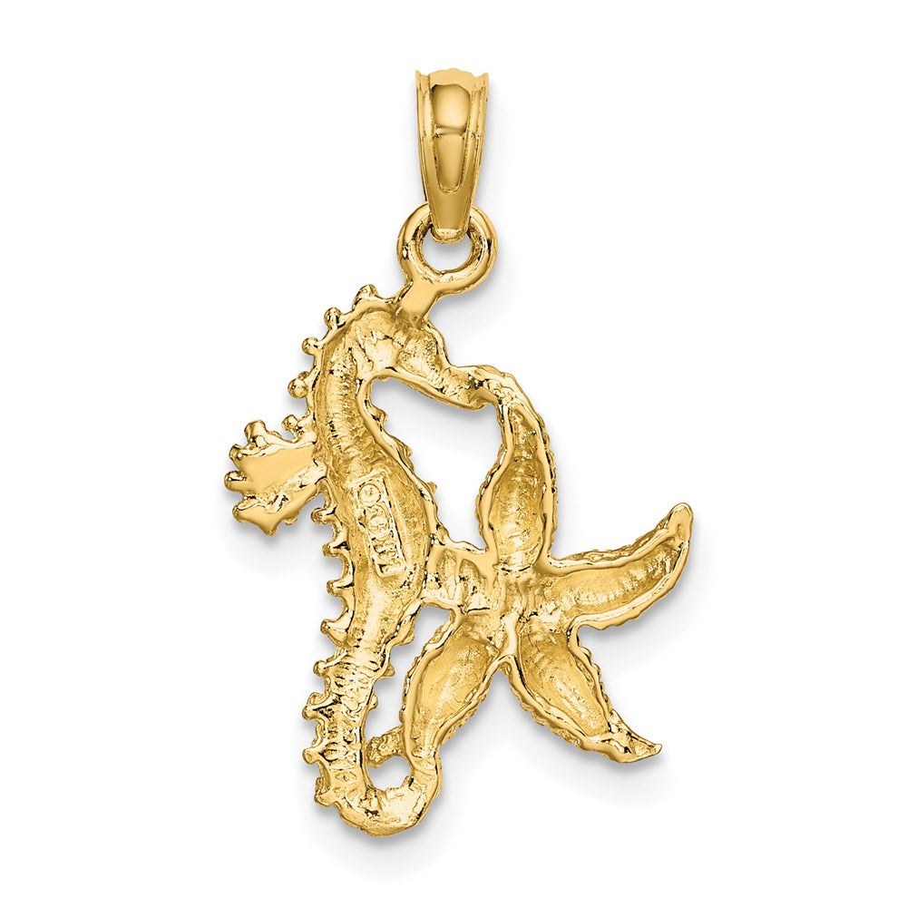 14K Yellow & Rhodium With White Starfish And Seahorse Charm