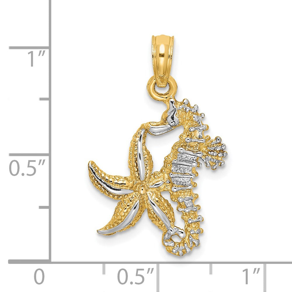 14K Yellow & Rhodium With White Starfish And Seahorse Charm
