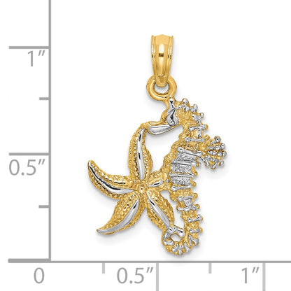 14K Yellow & Rhodium With White Starfish And Seahorse Charm