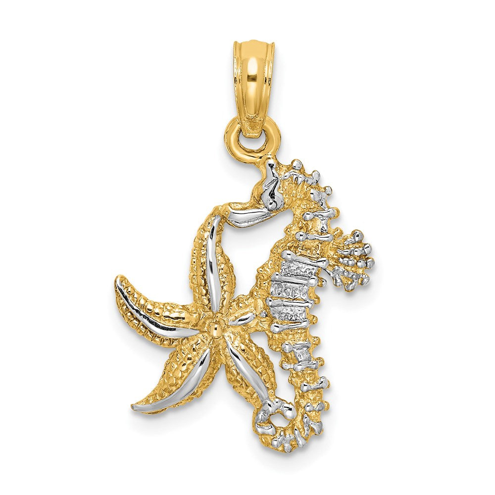 14K Yellow & Rhodium With White Starfish And Seahorse Charm