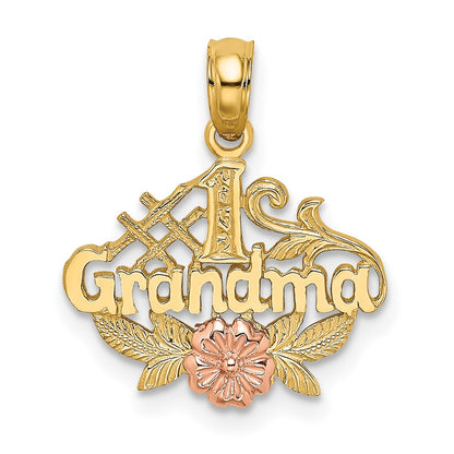 14K Two-Tone #1 Grandma W/ Flower Charm