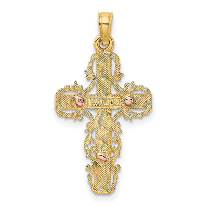 14K Two-Tone W/ Lace Trim Crucifix Charm