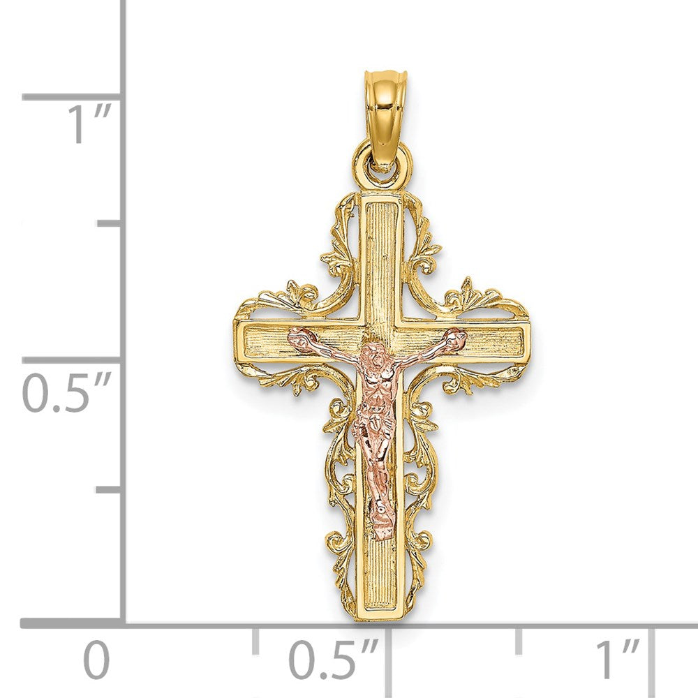 14K Two-Tone W/ Lace Trim Crucifix Charm