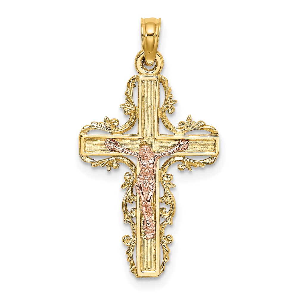 14K Two-Tone W/ Lace Trim Crucifix Charm
