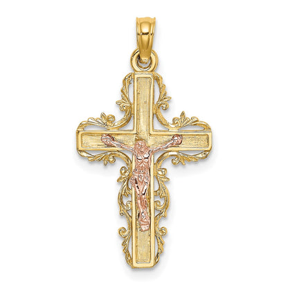 14K Two-Tone W/ Lace Trim Crucifix Charm