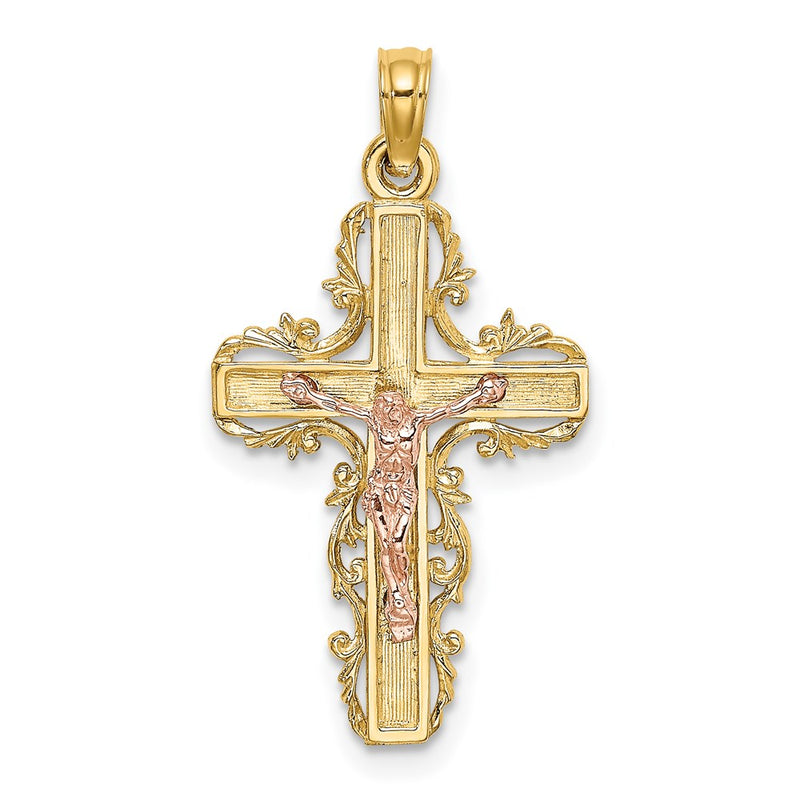 14K Two-Tone W/ Lace Trim Crucifix Charm