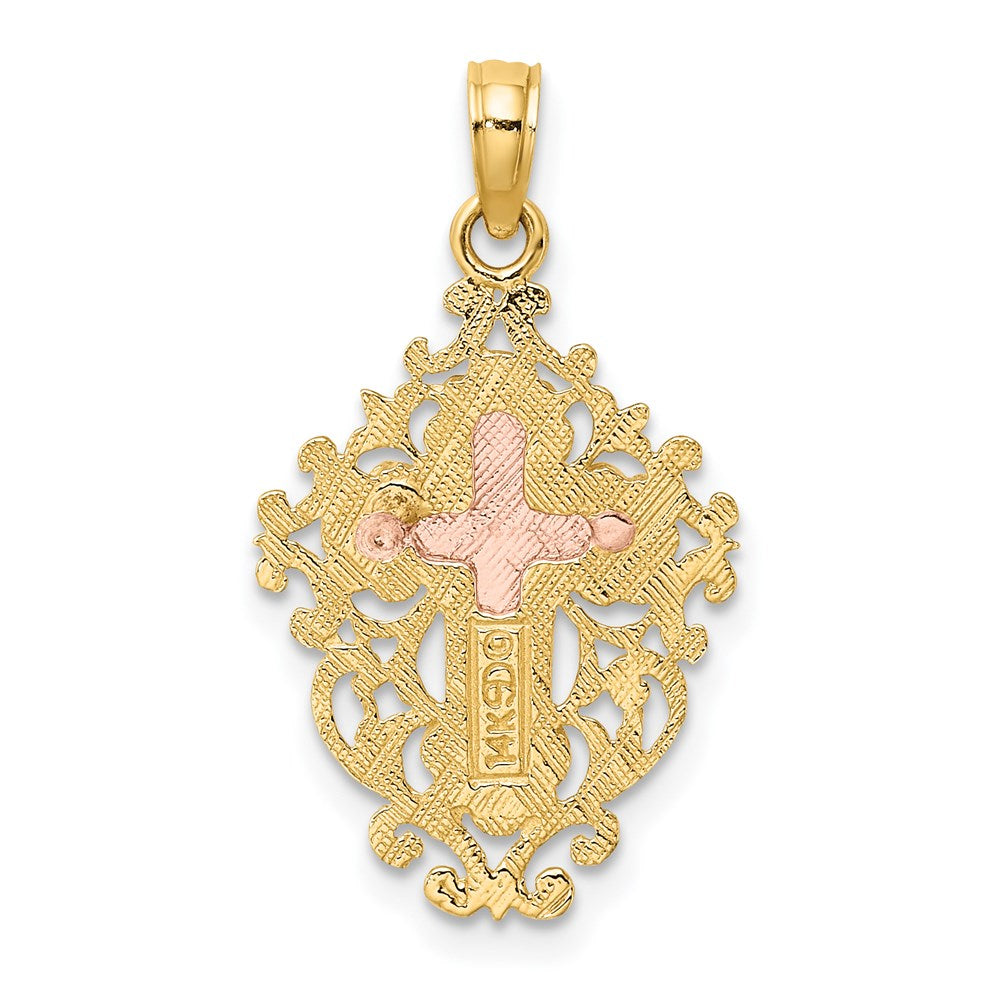 14K Two-Tone Two Tone W/ Lace Trim Crucifix Charm