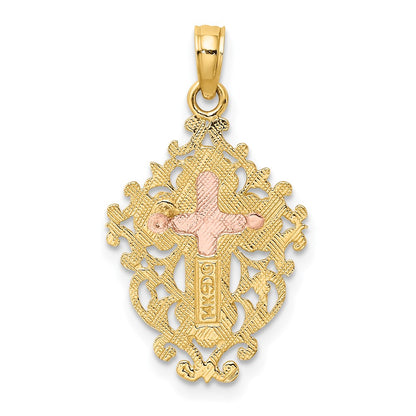 14K Two-Tone Two Tone W/ Lace Trim Crucifix Charm