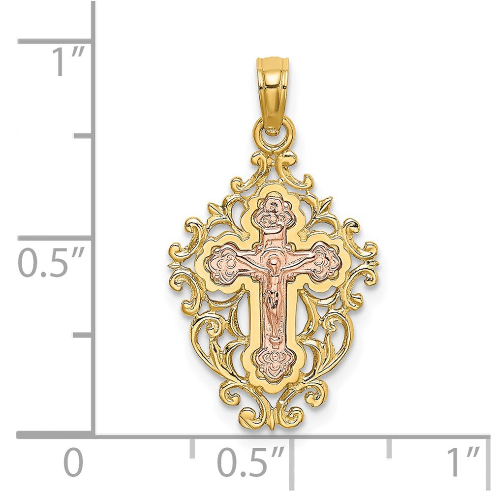 14K Two-Tone Two Tone W/ Lace Trim Crucifix Charm