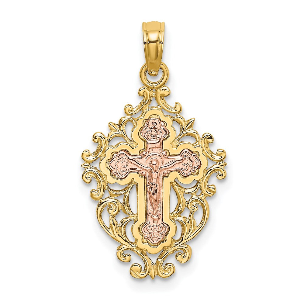 14K Two-Tone Two Tone W/ Lace Trim Crucifix Charm