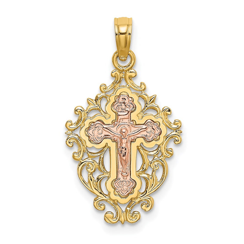 14K Two-Tone Two Tone W/ Lace Trim Crucifix Charm