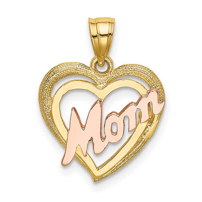 14K Two-Tone Mom Heart Charm