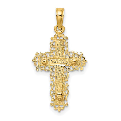 14K Two-Tone Crucifix W/ Lace Trim Charm
