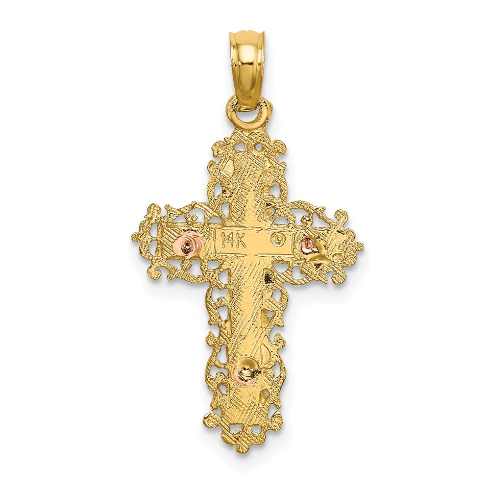 14K Two-Tone Cross W/ Lace Trim Charm