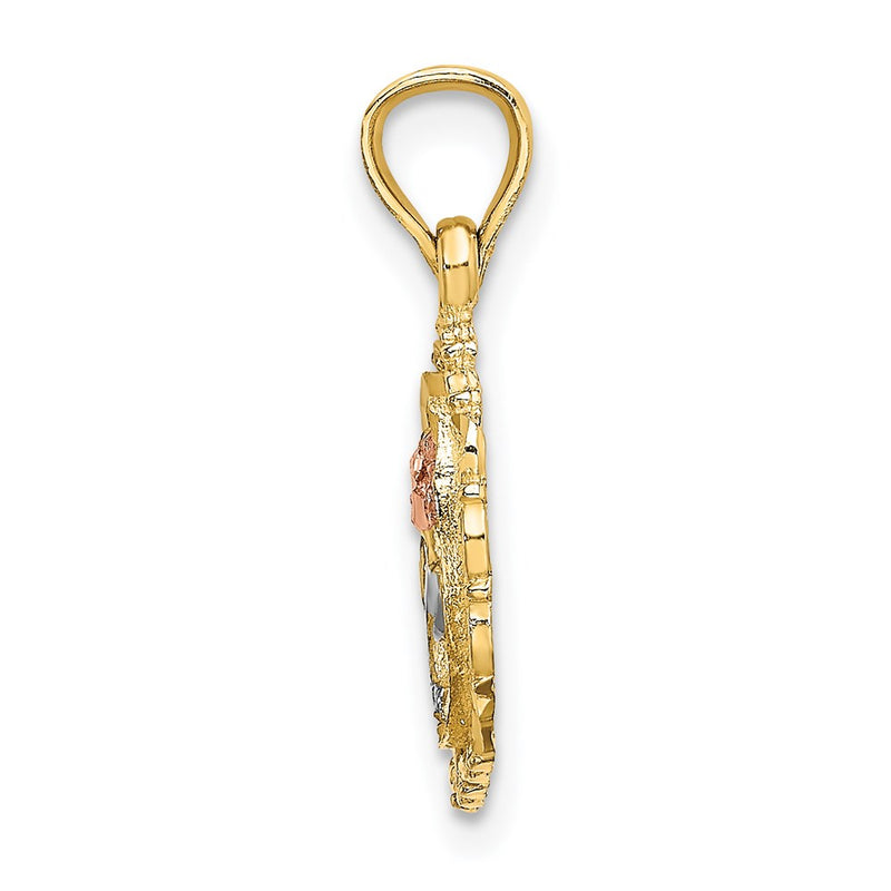 14K Two-Tone W/White Rhodium Rose In Oval Frame Charm