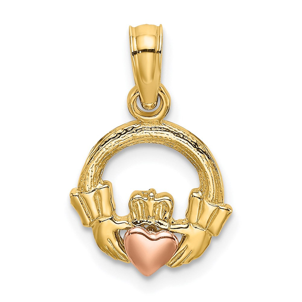 14K Two-Tone Claddagh W/ Heart Charm
