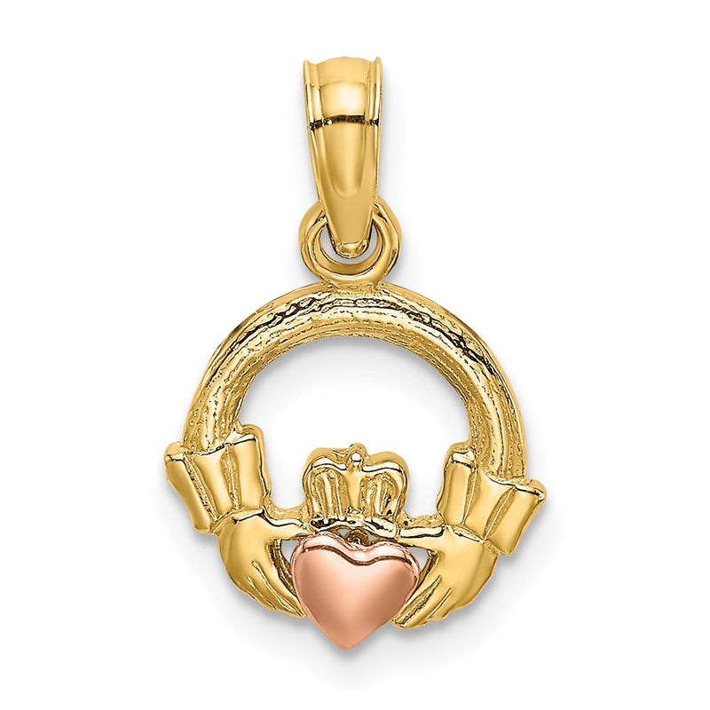 14K Two-Tone Claddagh W/ Heart Charm