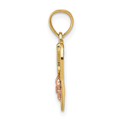 14K Two-Tone W/White Rhodium #1 Wife In Heart W/Flower Charm