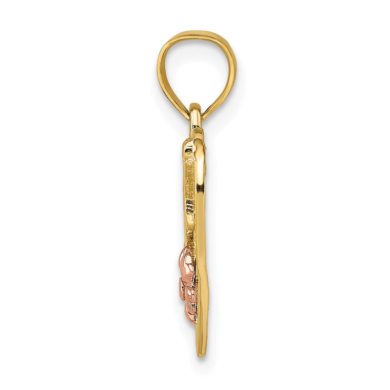 14K Two-Tone W/White Rhodium #1 Wife In Heart W/Flower Charm