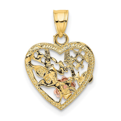 14K Two-Tone W/White Rhodium #1 Wife In Heart W/Flower Charm