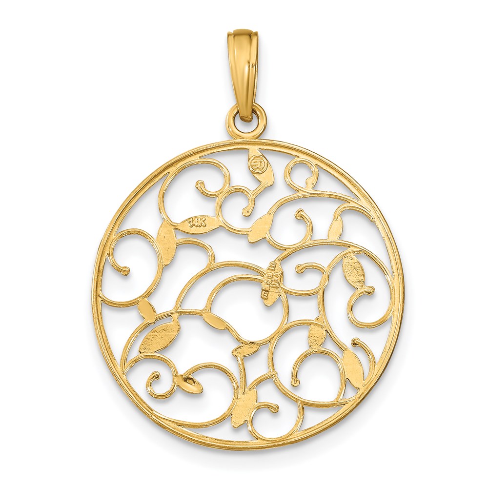 14K Yellow & Rhodium W/Rhodium Floral Medallion Pendant Charm