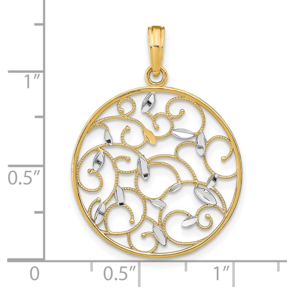 14K Yellow & Rhodium W/Rhodium Floral Medallion Pendant Charm