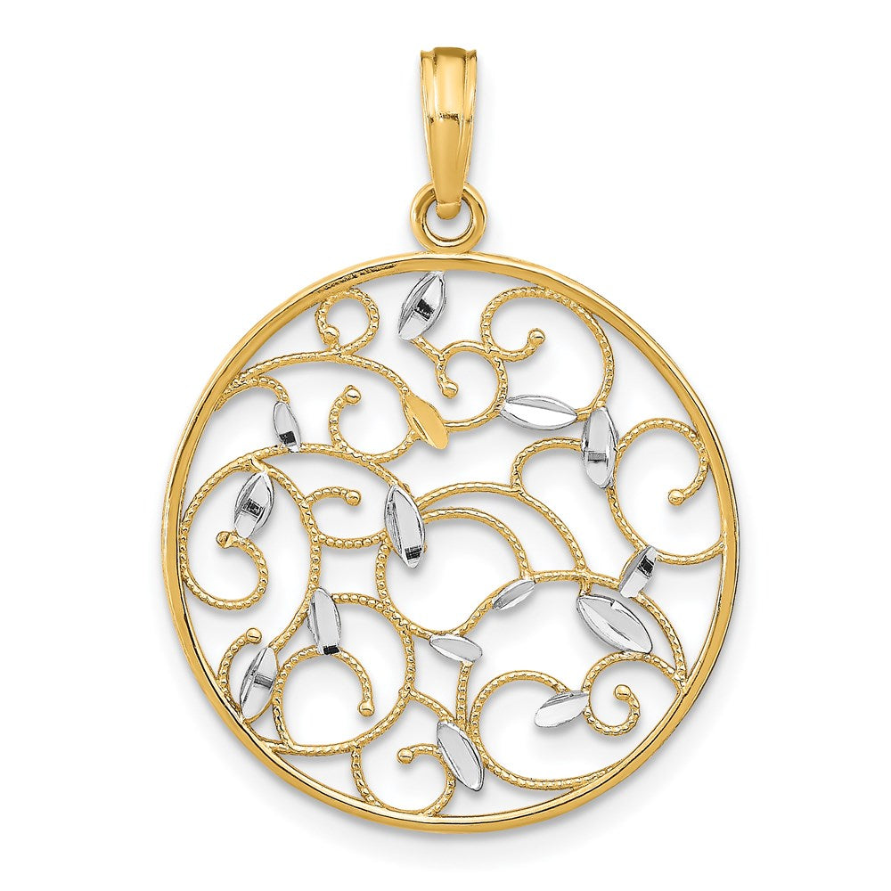 14K Yellow & Rhodium W/Rhodium Floral Medallion Pendant Charm