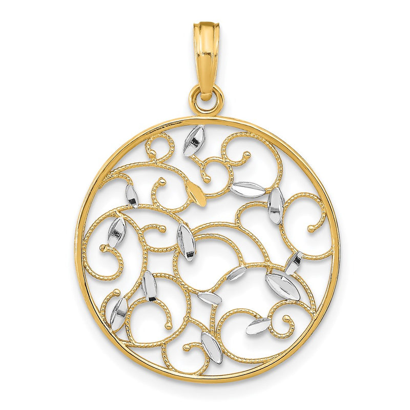 14K Yellow & Rhodium W/Rhodium Floral Medallion Pendant Charm