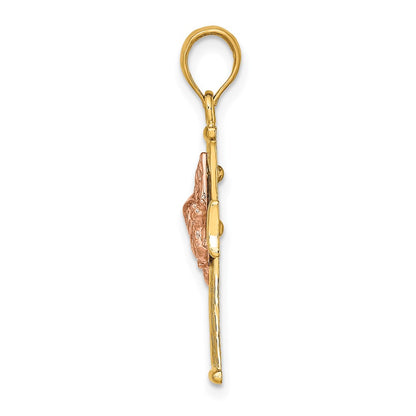14K Two-Tone Textured Finish Cross W/ Dove Charm