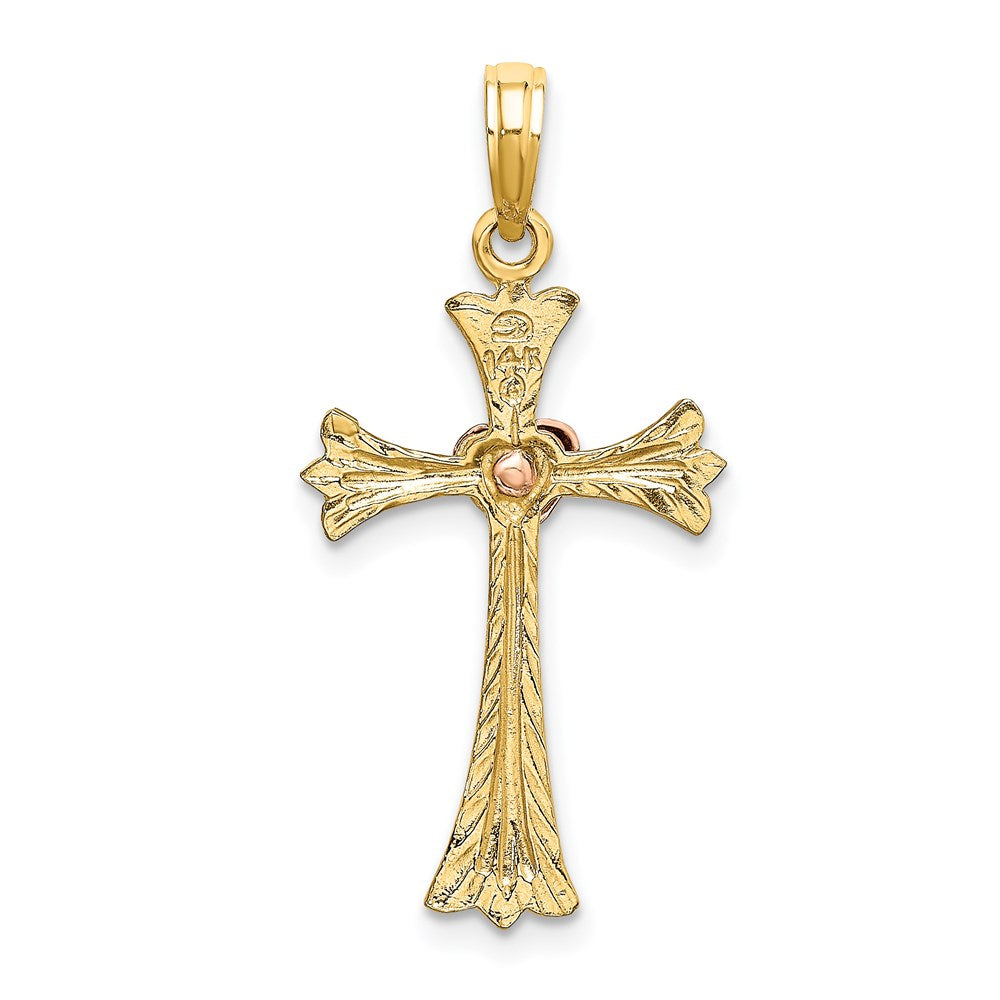 14K Two-Tone Textured Cross W/ Heart Charm