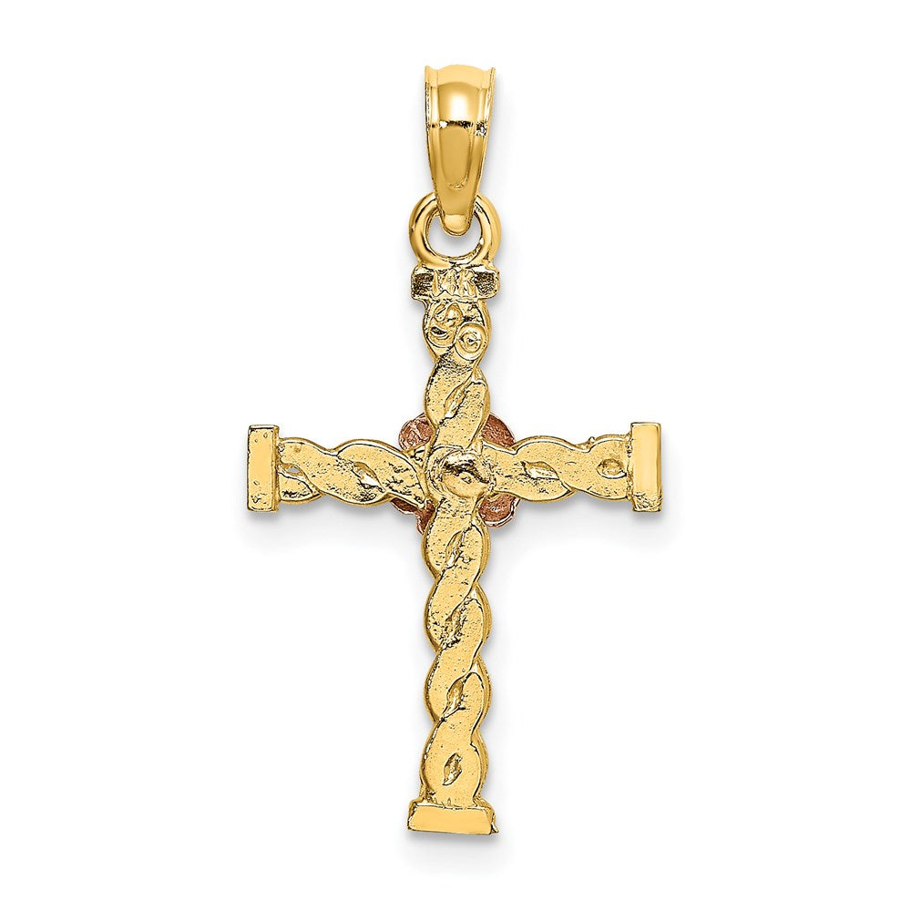 14K Two-Tone Twisted Cross W/ Flower Charm