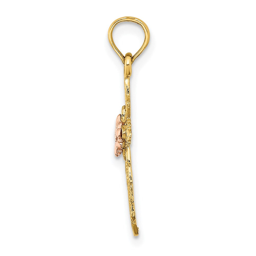 14K Two-Tone Cut-Out Cross W/ Flower Charm