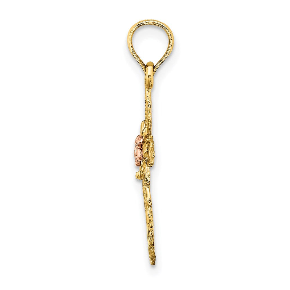 14K Two-Tone Cross W/ Cut-Out Flower Charm