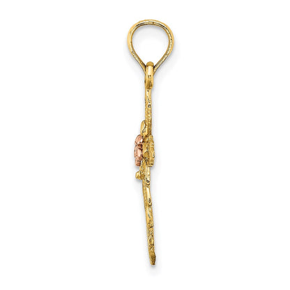 14K Two-Tone Cross W/ Cut-Out Flower Charm