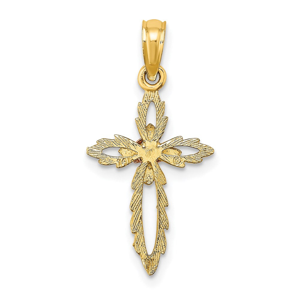 14K Two-Tone Cross W/ Cut-Out Flower Charm