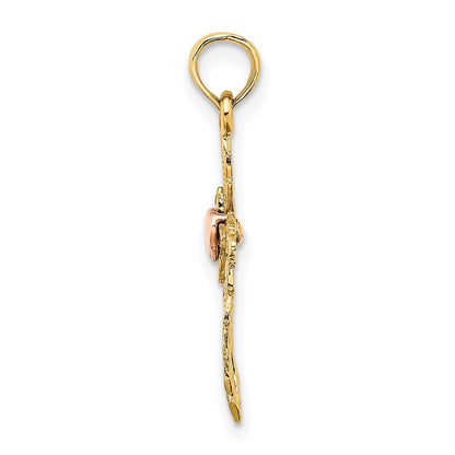 14K Two-Tone Cross W/ Heart Charm