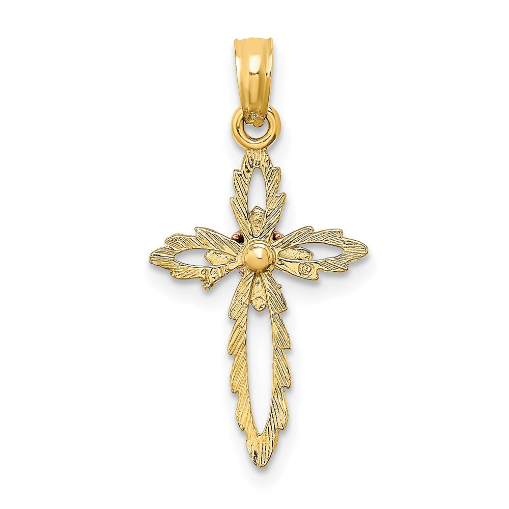 14K Two-Tone Cross W/ Heart Charm